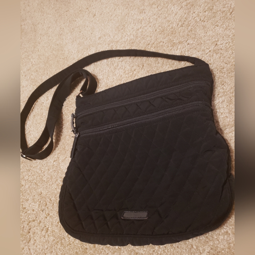 VERA BRADLEY Trio Zip Hipster CLASSIC Black Crossbody Purse Bag Microfiber